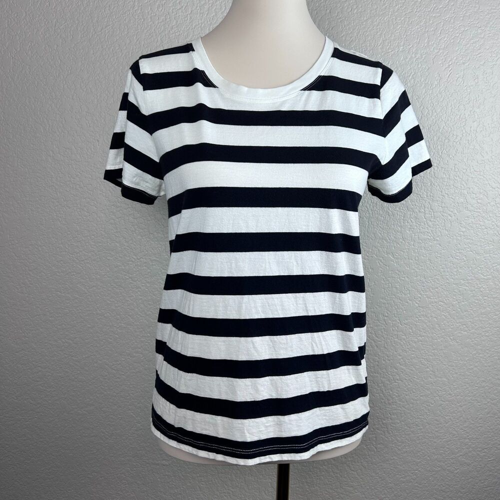J. Crew Mercantile Women's Crew Kneck Striped Navy White Short Sleeve Tee Small